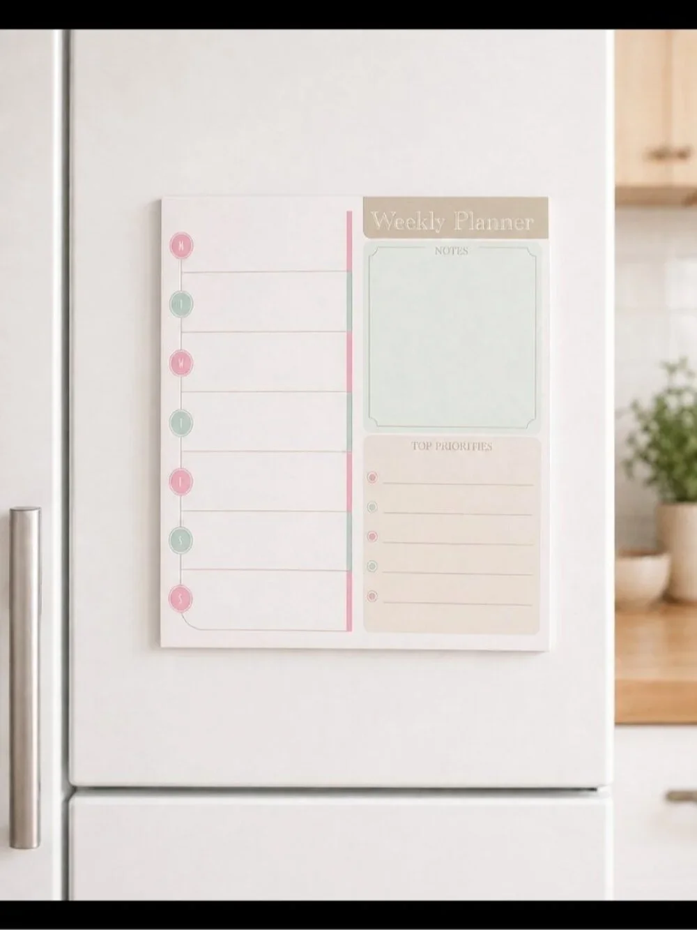 Minimalist Magnetic Weekly Planner Pad 8×8 in Pastel Organizer – 50 Sheets + Pen